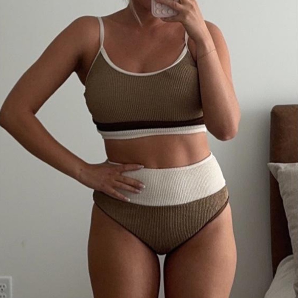 DO NOT DISTURB PINK COLOR BLOCK SWIM TOP